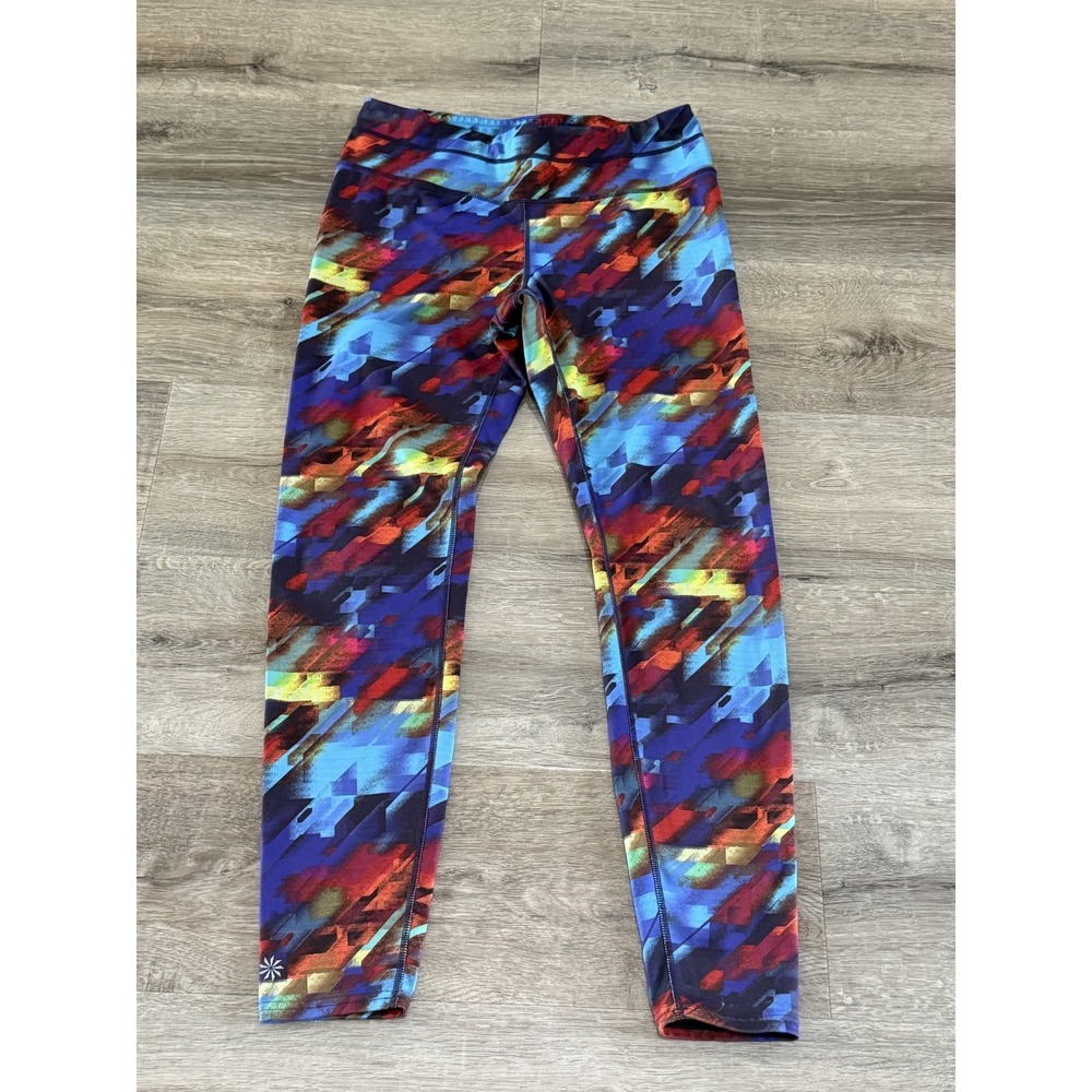 Athleta Womens Medium Abstract Multi Color Performance Leggings Zip Pocket